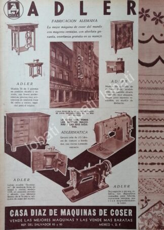 CARTEL ANTIGUO ORIGINAL DE CASA DIAZ DE MAQUINAS DE COSER 1956 /10