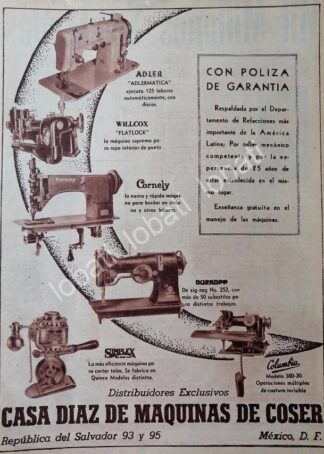 CARTEL ANTIGUO ORIGINAL DE MAQUINAS DE COSER ADLER. CASA DIAZ DE MAQUINAS DE COSER 1956 /11