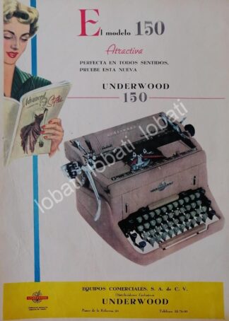 CARTEL ANTIGUO ORIGINAL DE MAQUINA DE ESCRIBIR UNDERWOOD 150 1950s /9