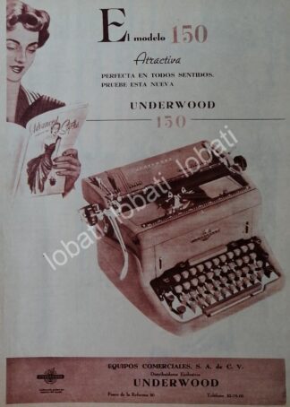 CARTEL ANTIGUO ORIGINAL DE MAQUINA DE ESCRIBIR UNDERWOOD 150 1950s /8