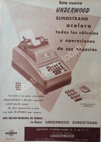 CARTEL ANTIGUO ORIGINAL DE MAQUINA SUMADORA UNDERWOOD SUNDSTRAND 1950s /7