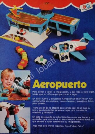 CARTEL ANTIGUO ORIGINAL DE JUGUETES, AEROPUERTO DE PHISHER PRICE & PLASTIMARX 1980s