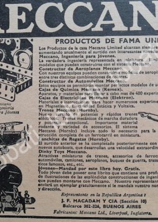 CARTEL ANTIGUO ORIGINAL DE JUGUETES MECCANO 1930 / MUY RARO