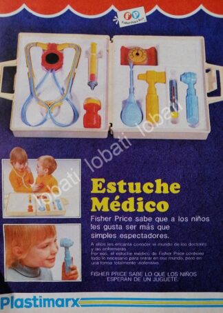 CARTEL ANTIGUO ORIGINAL DE ESTUCHE MEDICO PHISHER PRICE & PLASTIMARX 1982