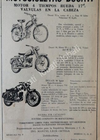 CARTEL ANTIGUO ORIGINAL DE MOTOCICLETAS DUCATI 1956 DE MANUEL LEON ORTEGA /RARO