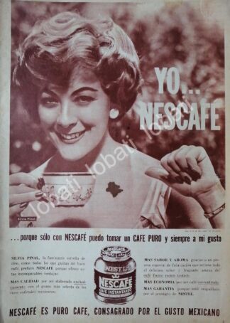 CARTEL ANTIGUO ORIGINAL DE SILVIA PINAL Y CAFE NESCAFE 1960 /CF67 / FEP