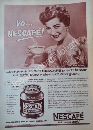 CARTEL ANTIGUO ORIGINAL DE ALMA ROSA AGUIRRE Y CAFE NESCAFE 1957 /CF63 /MUY RARO