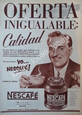 CARTEL ANTIGUO ORIGINAL DE ARTURO DE CORDOBA Y CAFE NESCAFE 1958 /CF59 / FEP