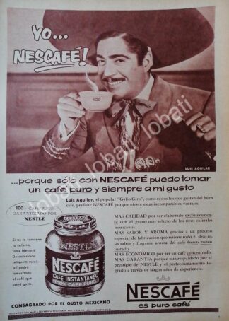 CARTEL ANTIGUO ORIGINAL DE LUIS AGUILAR Y CAFE NESCAFE 1957 /CF58 / FEP