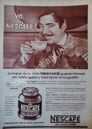 CARTEL ANTIGUO ORIGINAL DE LUIS AGUILAR Y CAFE NESCAFE 1957 /CF57 / FEP