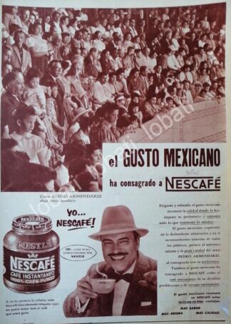 CARTEL ANTIGUO ORIGINAL DE PEDRO ARMENDARIZ Y CAFE NESCAFE 1958 /CF55 / FEP