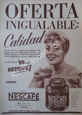 CARTEL ANTIGUO ORIGINAL DE SILVIA PINAL Y CAFE NESCAFE 1958 /CF53 / FEP
