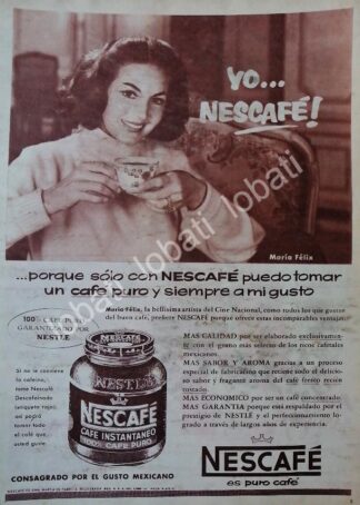 CARTEL ANTIGUO ORIGINAL DE MARIA FELIX Y CAFE NESCAFE 1957 /52 / FEP