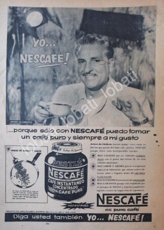 CARTEL ANTIGUO ORIGINAL DE ARTURO DE CORDOBA Y CAFE NESCAFE 1957 /50 / FEP
