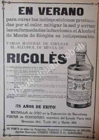 CARTEL ANTIGUO ORIGINAL DE TONICO BEBIDA DE MENTA RICQLES, 1914 /21