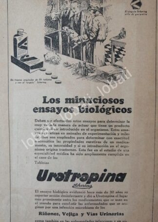 CARTEL ANTIGUO ORIGINAL DE MEDICINA UROTROPINA 1926 SCHERING /14
