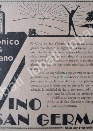 CARTEL ANTIGUO ORIGINAL DE MEDICINA TONICO VINO DE SAN GERMAN 1931 /6