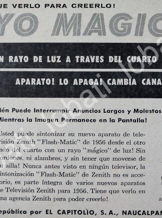 CARTEL ANTIGUO ORIGINAL DE EL PRIMER CONTRO REMOTO 1956 ZENITH FLASHMATIC /54 MUY RARO