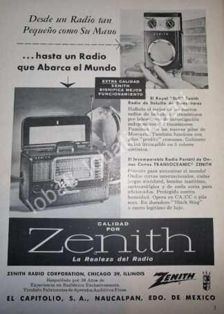 CARTEL ANTIGUO ORIGINAL DE MINI CARTEL. RADIO TRANS OCEANICO ZENITH 1940s /49