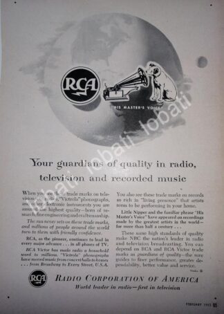 CARTEL ANTIGUO ORIGINAL DE RCA RADIO CORPORATION OF AMERICA 1953 /194