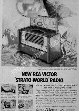 CARTEL ANTIGUO ORIGINAL DE RADIOS RCA VICTOR STRATO WORLD 1954 /193 / RARO