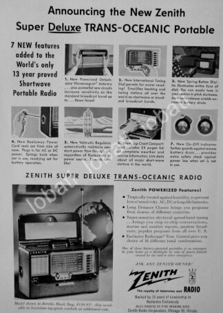CARTEL ANTIGUO ORIGINAL DE RADIO ZENITH TRANSOCEANICO 1954 /190