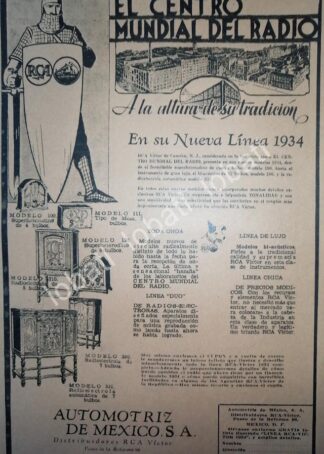CARTEL ANTIGUO ORIGINAL DE PRODUCTOS RCA MEXICO 1934 /184