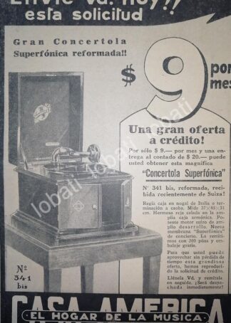 CARTEL ANTIGUO ORIGINAL DE GRAMOFONOS CONCERTOLA SUPERFONICA 1929 /182
