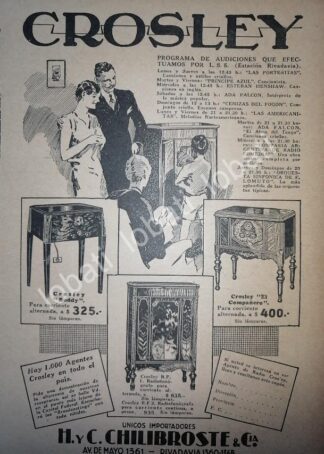 CARTEL ANTIGUO ORIGINAL DE RADIOS CROSLEY 1929 /181 / MUY RARO