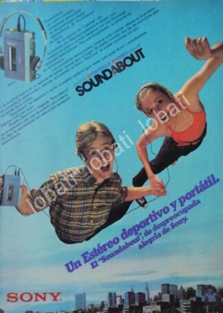 CARTEL ANTIGUO ORIGINAL DE WALKMAN SONY SOUNDABOUT TPS-L2 1979 /170 MUY RARO