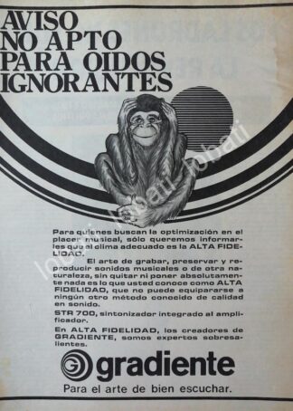 CARTEL ANTIGUO ORIGINAL DE EQUIPOS DE AUDIO GRADIENTE 1970s /169