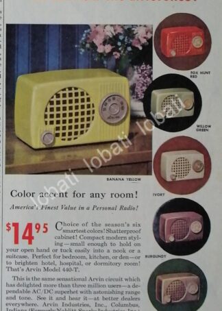 CARTEL ANTIGUO ORIGINAL DE RADIOS ARVIN VELVET 1950 /154 MUY RARO