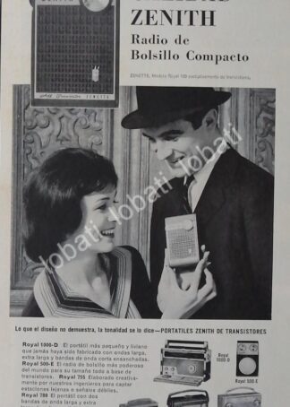 CARTEL ANTIGUO ORIGINAL DE RADIOS ZENITH DE BOLSILLO Y MAS 1960s. /148