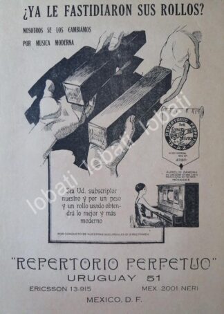 CARTEL ANTIGUO ORIGINAL DE ROLLOS PARA PIANO REPERTORIO PERPETUO 1926. /145 RARO
