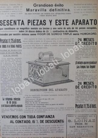 CARTEL ANTIGUO ORIGINAL DE FONOGRAFO HOMOKORD 1913 /141