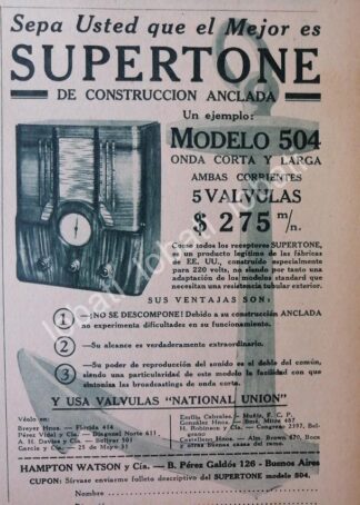 CARTEL ANTIGUO ORIGINAL DE RADIOS SUPERTONE 504 1930s / 131