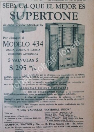 CARTEL ANTIGUO ORIGINAL DE RADIOS SUPERTONE 434 1930s / 130
