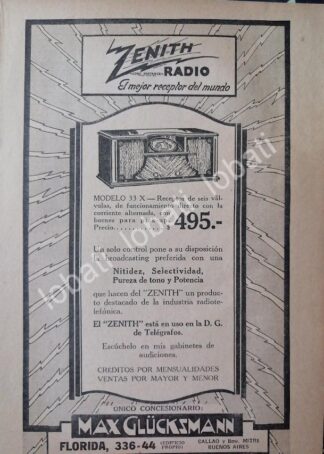 CARTEL ANTIGUO ORIGINAL DE RADIO ZENITH 33X 1920s / 125