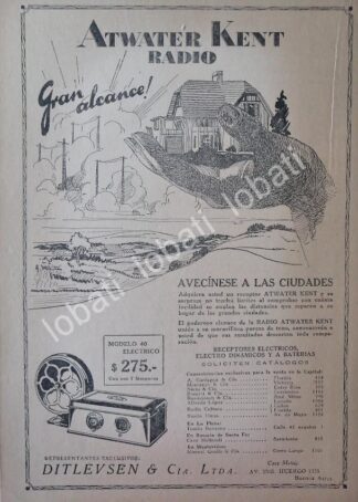 CARTEL ANTIGUO ORIGINAL DE RADIOS ATWATER KENT 1920s / 123