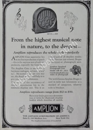 CARTEL ANTIGUO ORIGINAL DE RADIO AMPLION AC12 1929 / 114 SUPER RARO