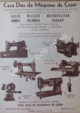 CARTEL ANTIGUO ORIGINAL DE CASA DIAZ DE MAQUINAS DE COSER 1953 /105