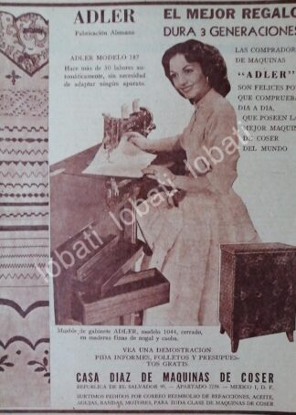 CARTEL ANTIGUO ORIGINAL DE MAQUINAS DE COSER ADLER 1953 /103, CASA DIAZ DE MAQUINAS