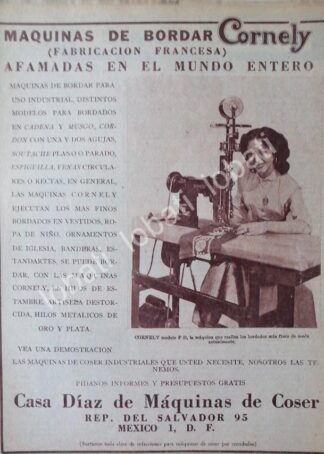 CARTEL ANTIGUO ORIGINAL DE MAQUINAS BORDADORAS CORNELY 1953 /101
