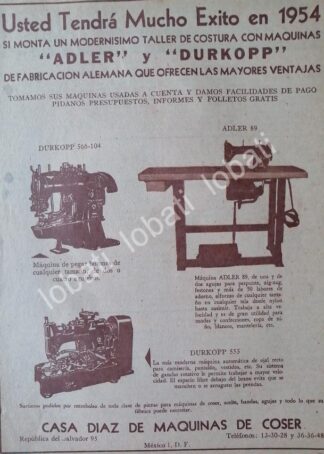 CARTEL ANTIGUO ORIGINAL DE CASA DIAZ DE MAQUINAS DE COSER, MAQUINAS DURKOPP 1953 /100