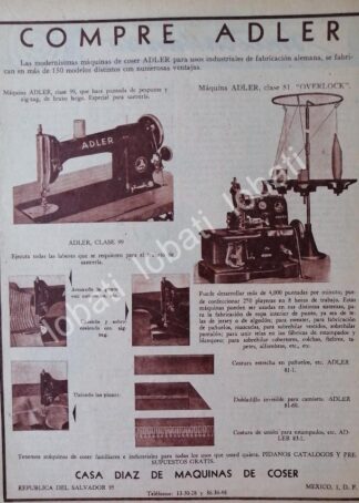 CARTEL ANTIGUO ORIGINAL DE CASA DIAZ DE MAQUINAS DE COSER, MAQUINAS ADLER 1956 /99