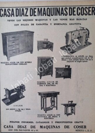 CARTEL ANTIGUO ORIGINAL DE CASA DIAZ DE MAQUINAS DE COSER 1956 /98