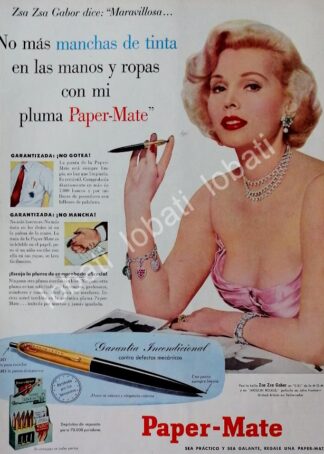 CARTEL ANTIGUO ORIGINAL DE ZSA ZSA GABOR Y BOLIGRAFOS PEPERMATE 1953 /97 FEP MUY RARO
