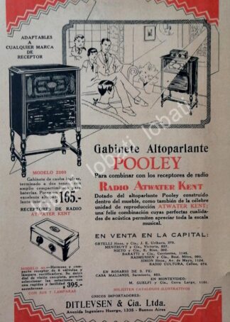 CARTEL ANTIGUO ORIGINAL DE RADIOS ATWATER KENT Y CONSOLAS POOLEY 1930s /73 / MUY RARO