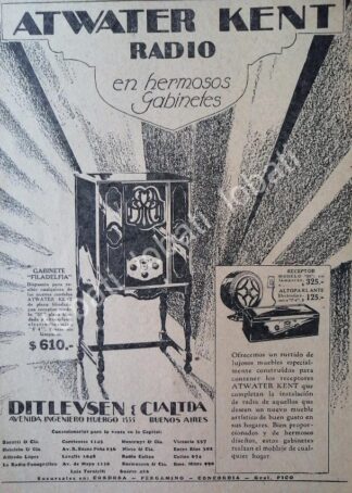 CARTEL ANTIGUO ORIGINAL DE RADIOS ATWATER KENT 1929 /69