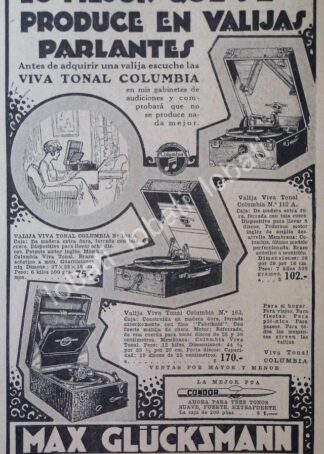 CARTEL ANTIGUO ORIGINAL DE GRAMOFONO COLUMBIA VIVA TONAL, 1926 ARGENTINA /66